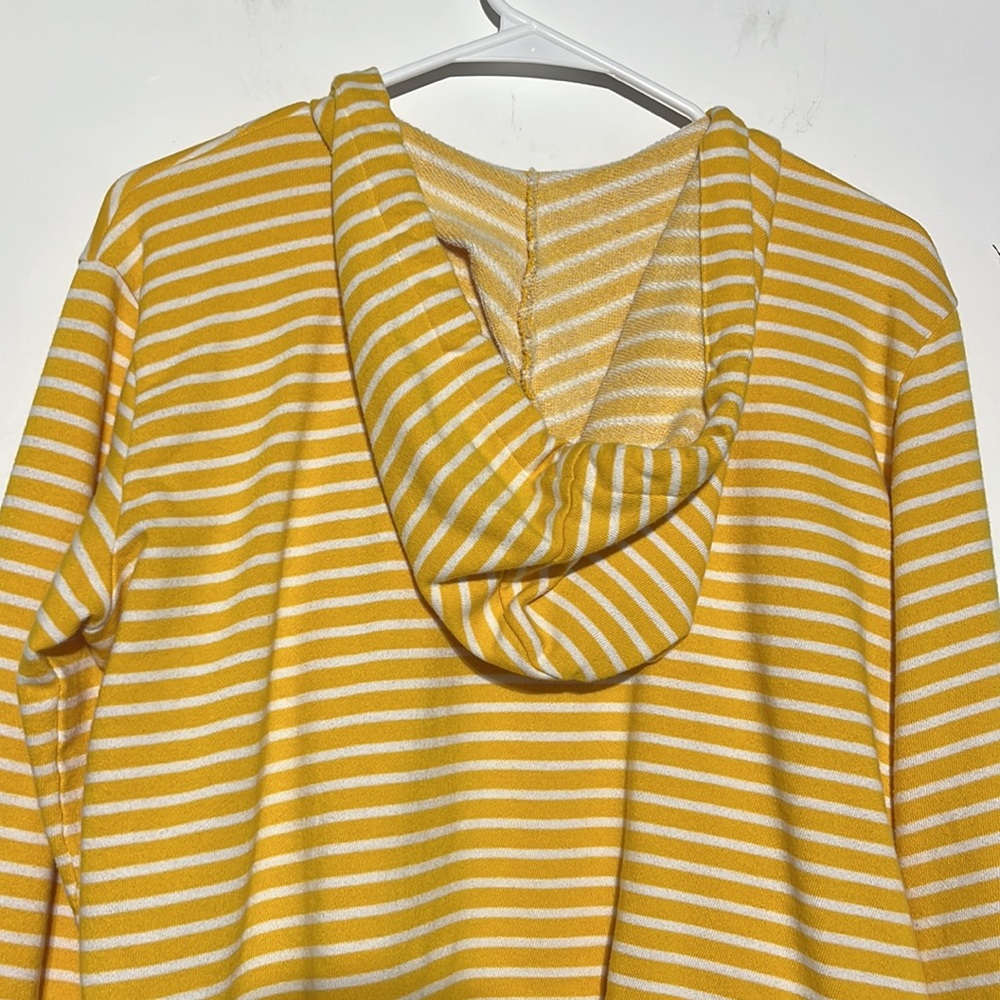 LOFT Outlet Yellow White Stripped V-Neck Crop Pullover Hooded Sweatshirt Size S - Picture 7 of 7
